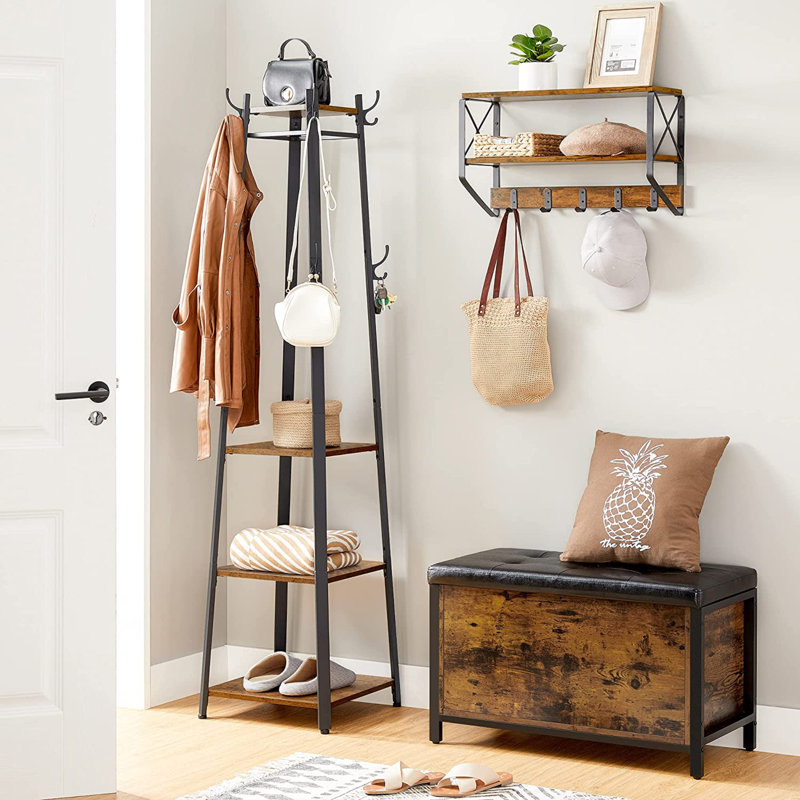 Union Rustic Clary Metal 8 Hook Freestanding Coat Rack with Storage Reviews Wayfair